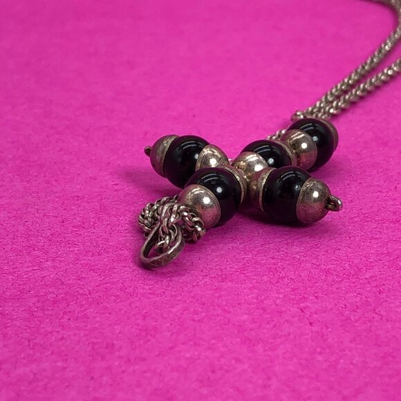 Vintage black beaded cross necklace silver 925 - 00G00Z - Picture 4 of 4